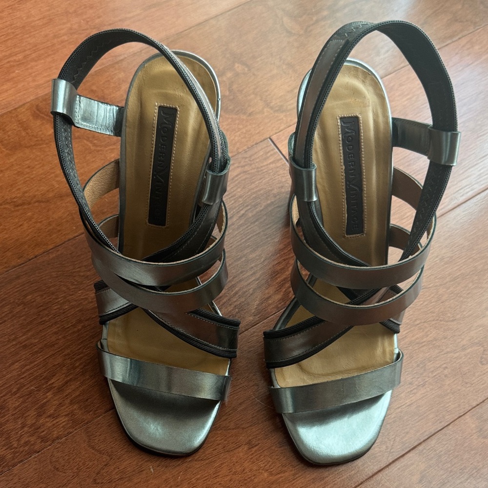 Modern Vintage Metallic Strappy Heels